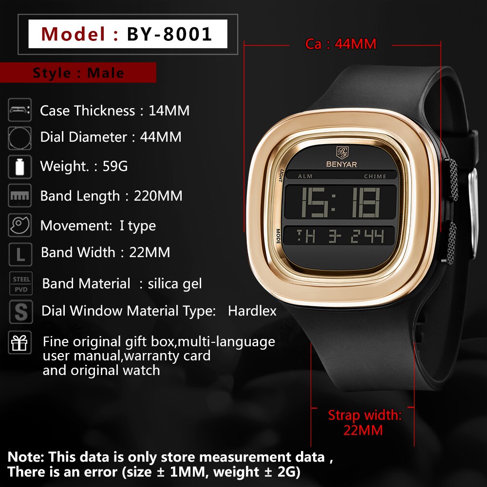 Benyar nieuwste elektronische herenhorloge schokbestendig duurzaam automatische datum top luxe elektronisch digitaal sporthorloge voor heren