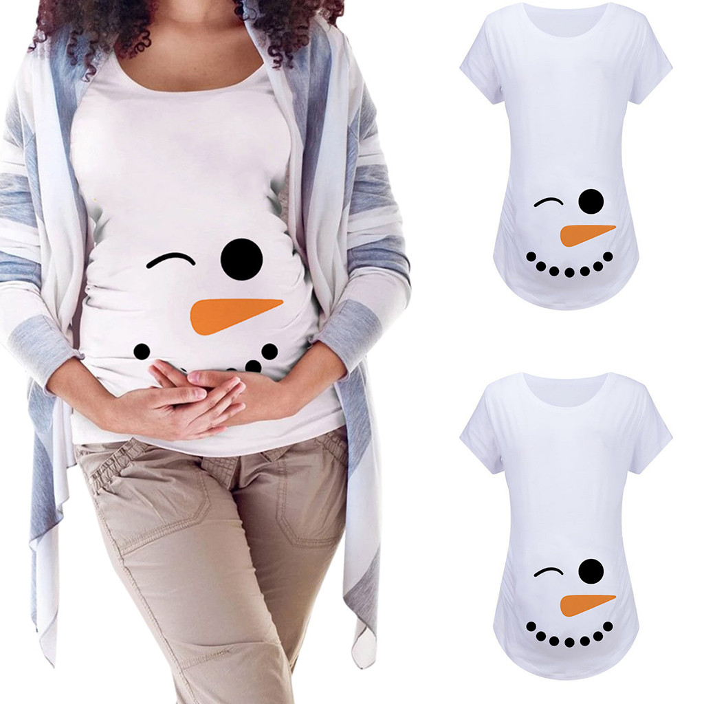 Christmas Maternity Clothing Tees Tops Summer Pregnant Maternity T Shirts Short Sleeve Casual Pregnancy Clothes Funny Pregnant
