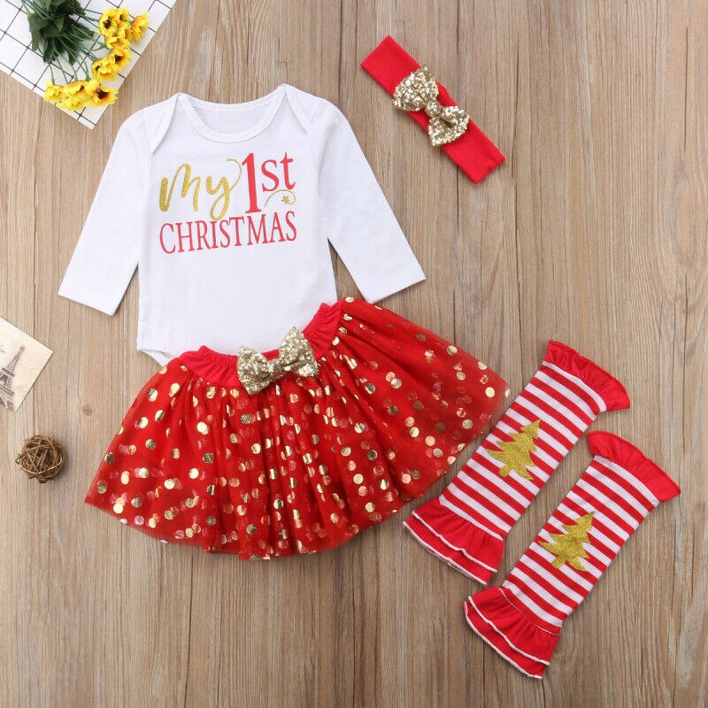 Nyfödd flicka julkläder set  my 1st julbyxor +tutu kjolar+ benvärmare kläder kläder
