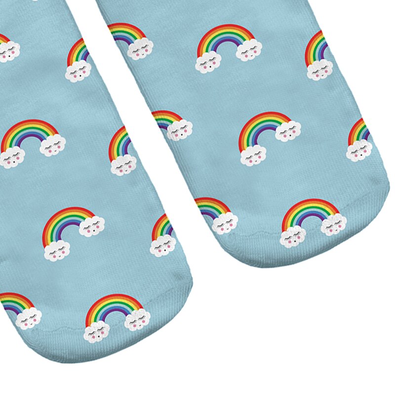 1 Para Niedliche Regenbogen Gedruckt Socken freundlicher freundlicher niedrig schneiden Knöchel Farbe Baumwolle lässig Charakter kurz 3D Socke