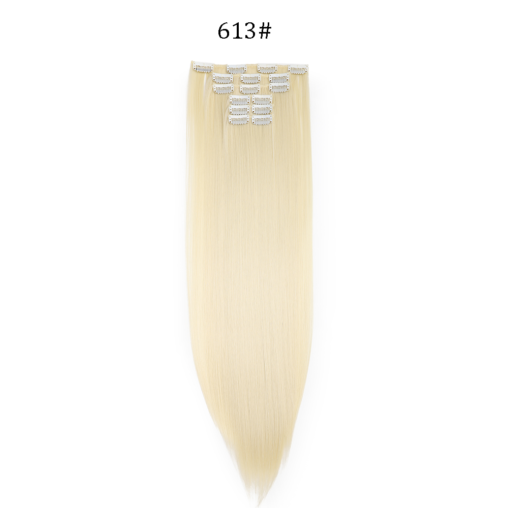 24 inch Synthetische Lange Rechte Kapsel 16 Clips 6 stks/set Hair Extensions Blond Zwart Haarstukjes Hittebestendig Voor Vrouwen: T1B/Red