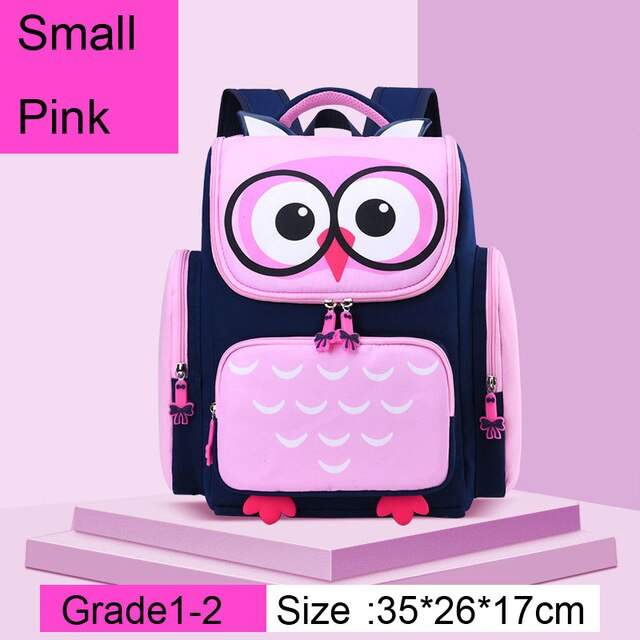 Respirant 3D hibou imprimé enfants cartables filles dessin animé école primaire sac à dos orthopédique sac à dos Mochila Infantil Escolares: S pink