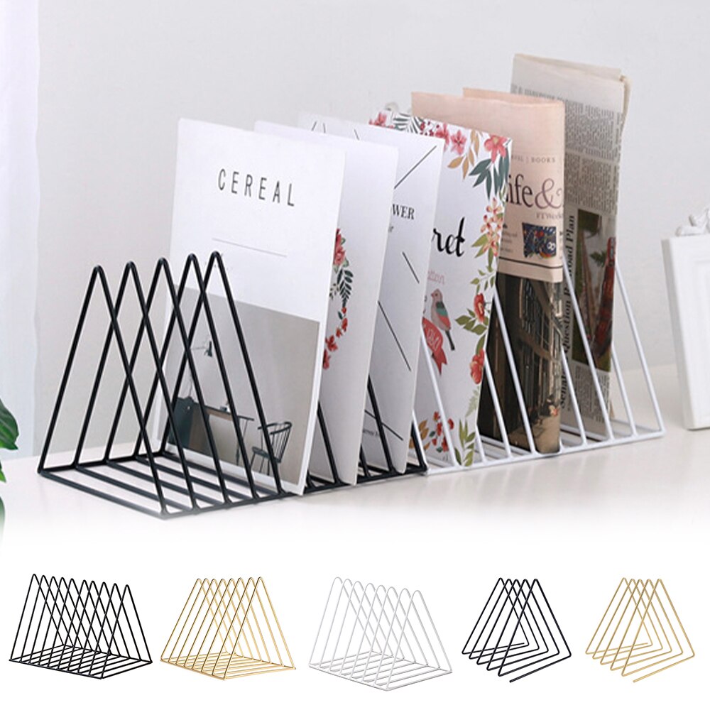 Vinyl pladestativ metal trekant bogmagasin rack pladesamling opbevaringsstativ hjem skrivebord opbevaring rack dekoration