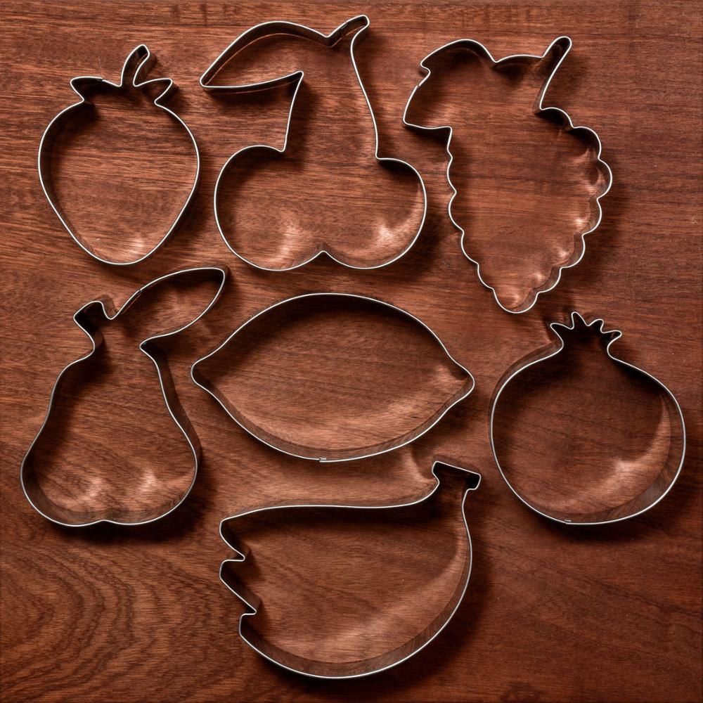 Keniao Fruit Cookie Cutter-Aardbei, Peer, Citroen, Druif, Granaatappel, Cherry, banaan Biscuit Fondant Snijders-Rvs