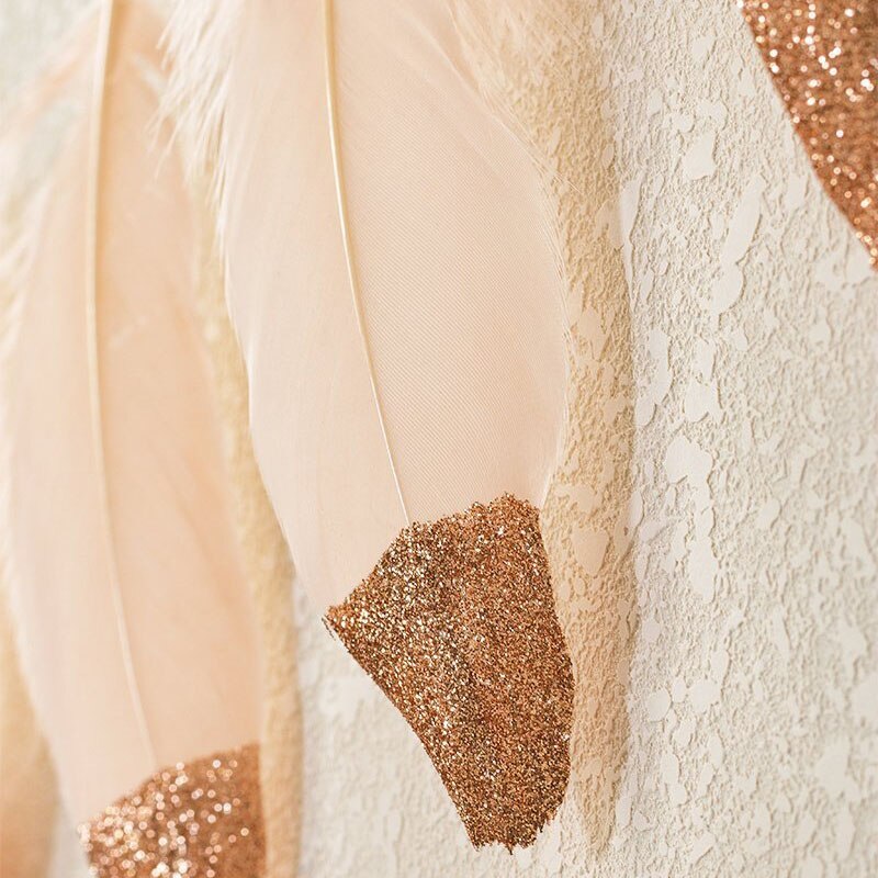 Pena guirlanda ouro rosa brilho mergulhado macio pena banner para o quarto boêmio teepee decorações boho tema casamento nupcial b