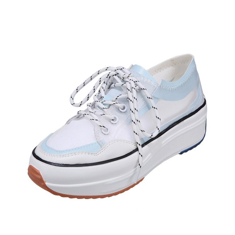 Sneakers Vrouwen Wit Sneakers Neon Geel Chunky Schoenen Zomer Snoep Kleuren Platform Hoge Super Mesh Wedge Schoenen: green / 35