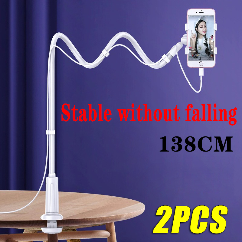 Soporte para teléfono móvil de 138cm con mango, soporte de escritorio, soporte de extensión para mesita de noche, soporte en espiral , soportes rectos