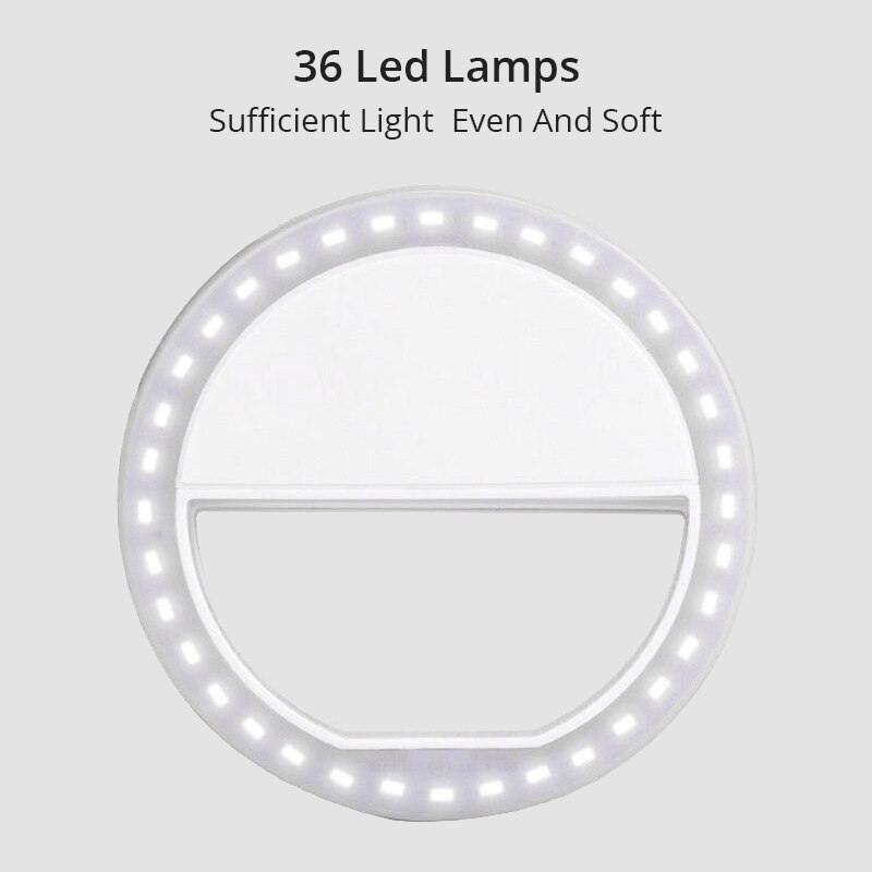 Makeup spejl til telefon selfie ring lys med 36 led lamper bærbar multifunktion telefon lys med tre lysstyrke niveauer