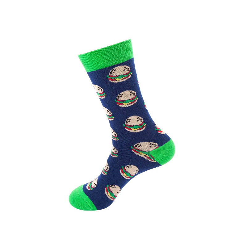 Calcetines felices de algodón para hombre y mujer, medias informales de Hip Hop Harajuku, fruta divertida, comida, tortilla, hamburguesa, aguacate, Sushi, cereza: Negro