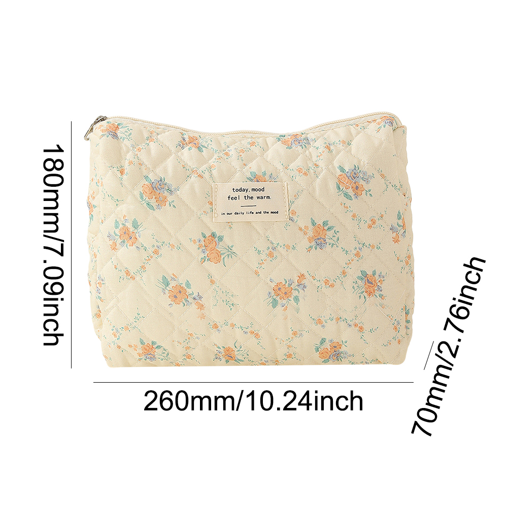 3pcs/set Ladies Quilted Cotton Storage Bag Aesthetic Printed Makeup Bag Women's Large Capacity Toiletry Organizer Cosmetic Pouch