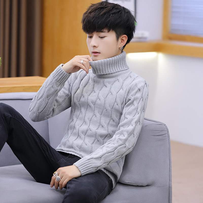 Mens Turtleneck Sweaters and Pullovers Winter Casual Solid Knitted Turtleneck Wool Sweater Men Pullover Homme
