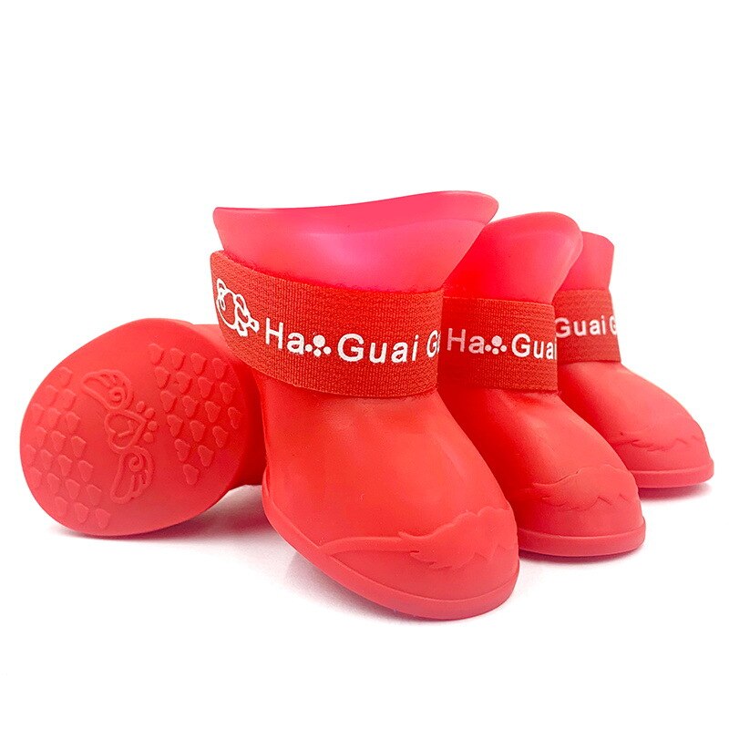 S Dog Shoes Pet Waterproof rain Balloon Rubber Boots Footwear cat Socks For small dogs Corgi Teddy Bichon: Red