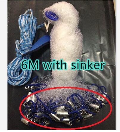 Cast net 2.4-7.2M size American hand cast network small mesh fly throw catch fishing nets tool outdoors Sports Products: 600cm with sinker