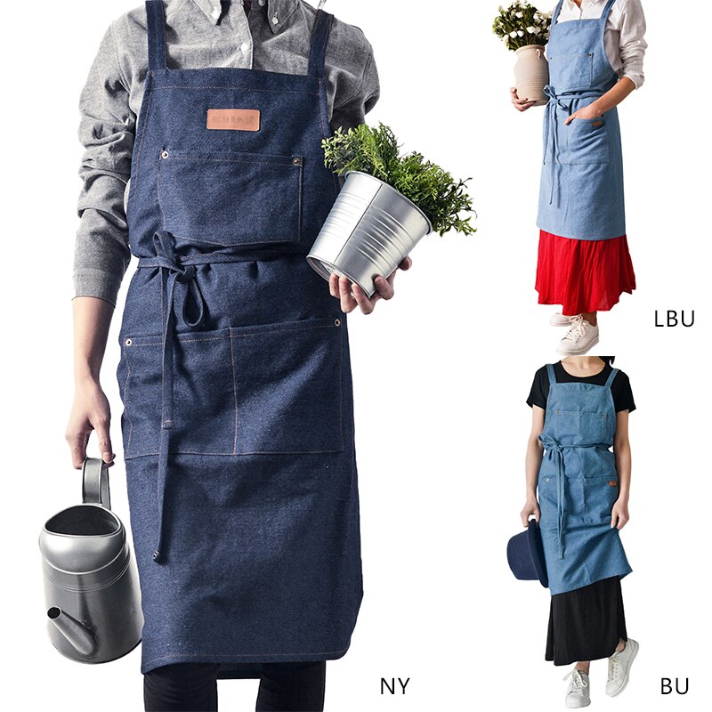 Unisex Denim 3 Apron Colors Pockets Adjustable Bib Chef with Gardener Waiter Serving Aprons Sleeveless Household Cleaning Tools