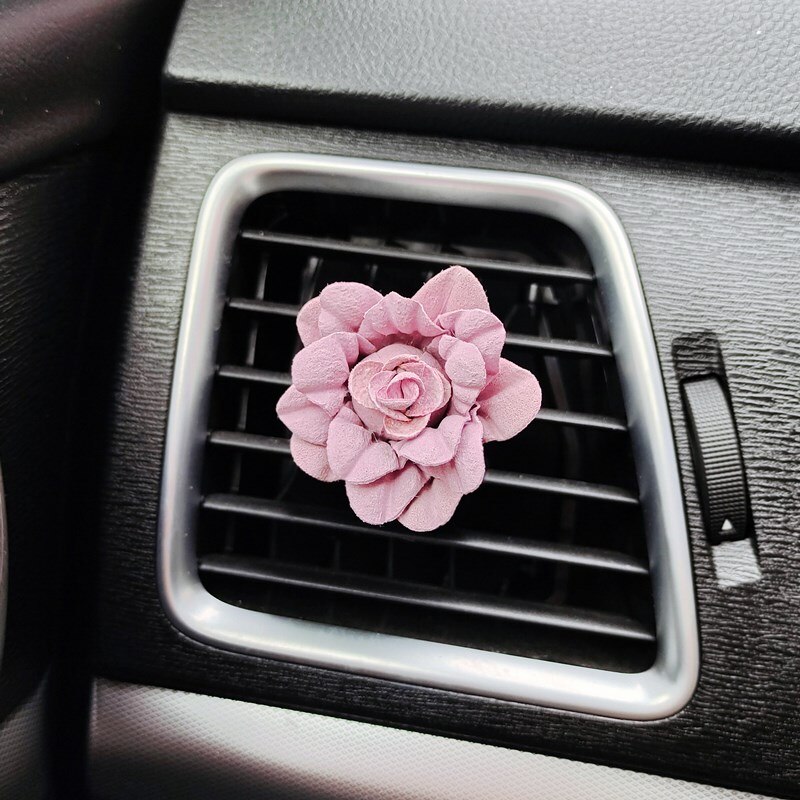 Rose Flower Car Accesories Interior Flowers Car Air Freshener Aromatherapy Air Vent Clip Cute Rose Auto Perfume Decoration: Roze