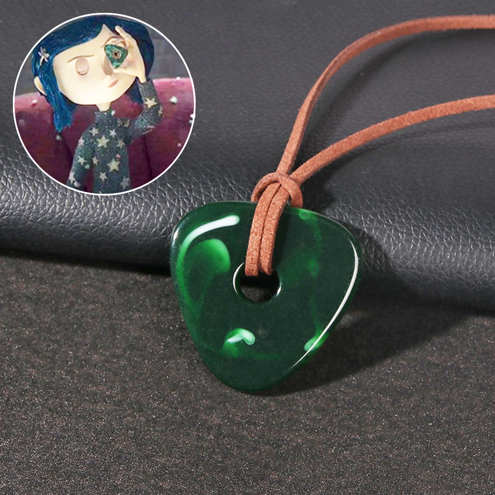 Film Coraline Halskette Grüner Sichtstein Anhänger Halskette Seilkette Schwarzes Skelett Schlüsselhalsband Libelle Haarnadel Schmuck