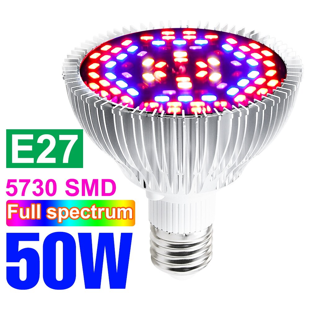 220V LED élèvent l'ampoule spectre complet plante lumière E27 Phyto lampe E14 Fitolamp pour serre hydroponique fleurs semis Phytolamp: Marron