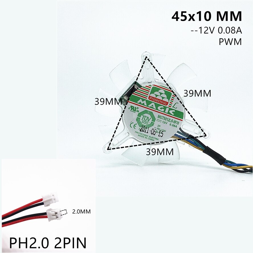 MDA5012LR-A10 MGT5012XR-W10 Ultra Stille 5010 Videokaart Fan Blade 45Mm Diameter 39Mm Hole Pitch 12V 0.1A 2pin: MGT5012LR-W10 2pin