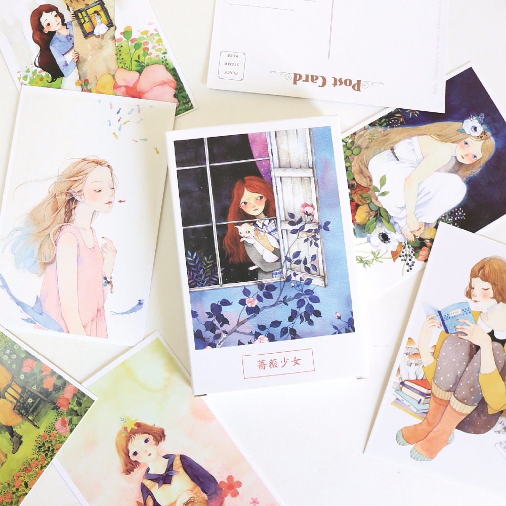 Rozen Maiden-30 hojas/juego, tarjeta de felicitación/mensaje/tarjeta de de Sobre Carta de cumpleaños
