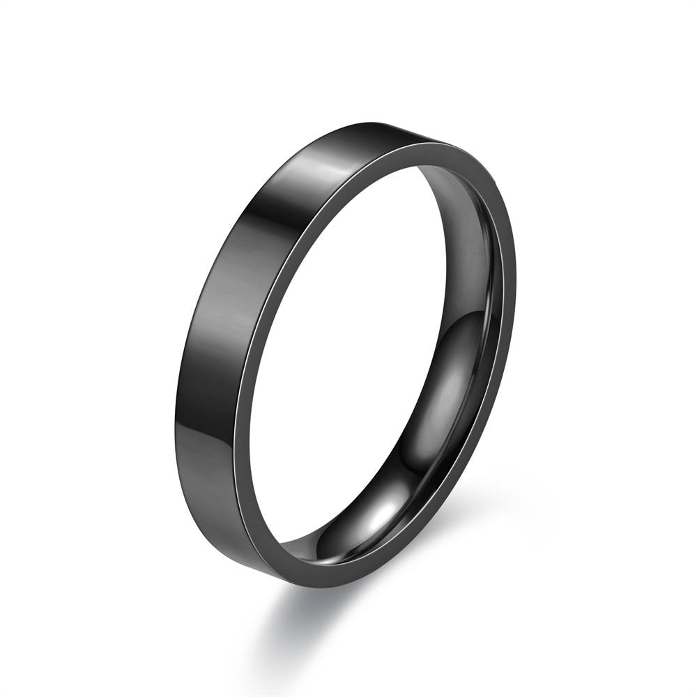 Anillos planos sencillos de acero inoxidable de 4mm, japonesa coreana, anillos de dedo de acero de titanio brillante para joyería juvenil, niño y niña: 4.25 / Negro