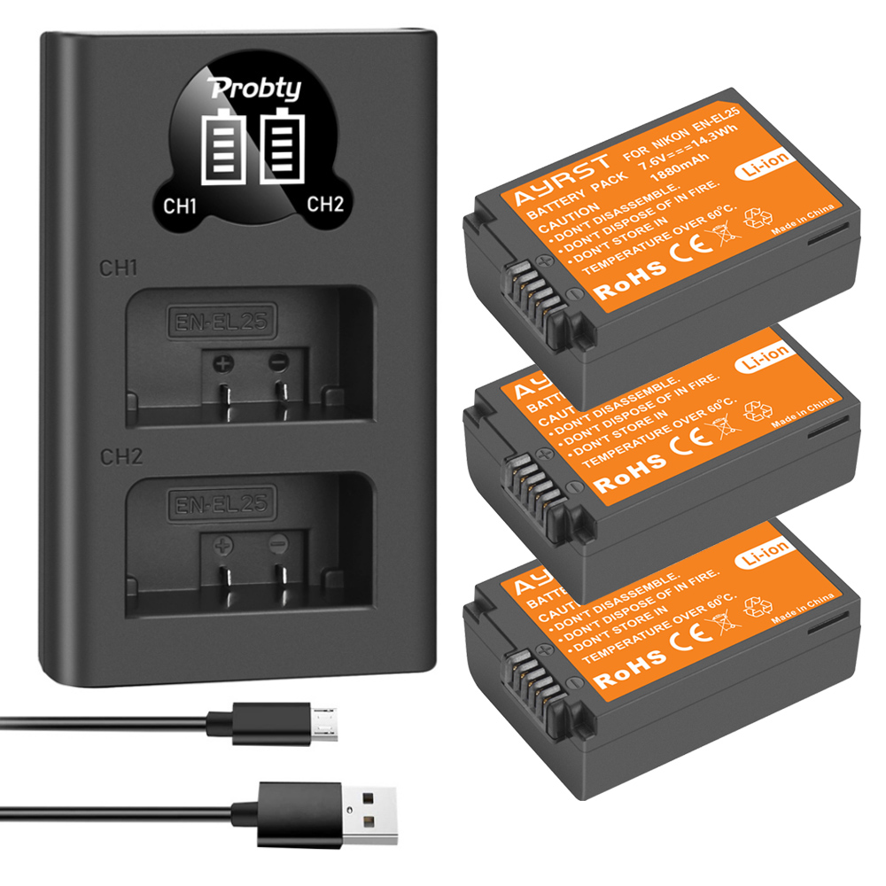 EN-EL25 ENEL25 Batería recargable de iones de litio de 1880 mAh con cargador LED para Nikon Z30 Z50 ZFC Z 50 Z FC