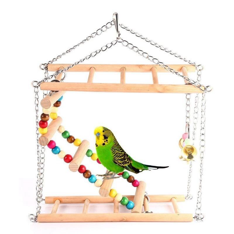 Parrots Toys Bird Swing Exercise Climbing Hanging Ladder Bridge Wooden Rainbow Pet Parrot Macaw Hammock Bird Toy