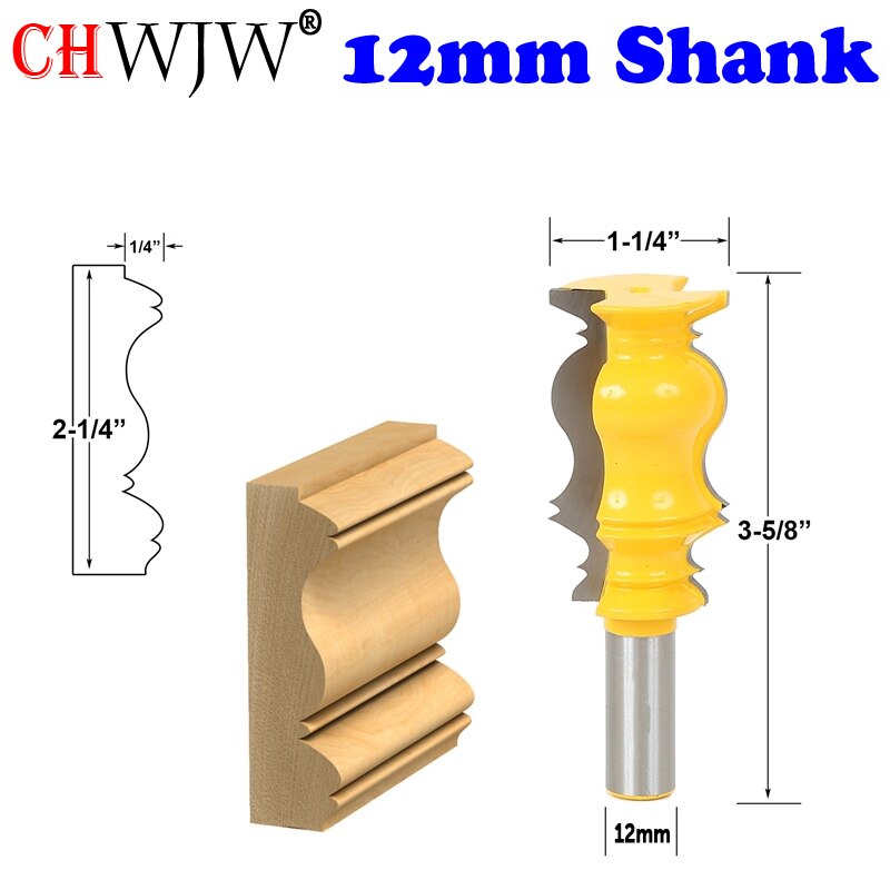 CHWJW 1PC 12mm Shank Reversible Crown Molding Router Bit Set Line knife Door knife Tenon Cutter for Woodworking Tools: 16153-12mmShank