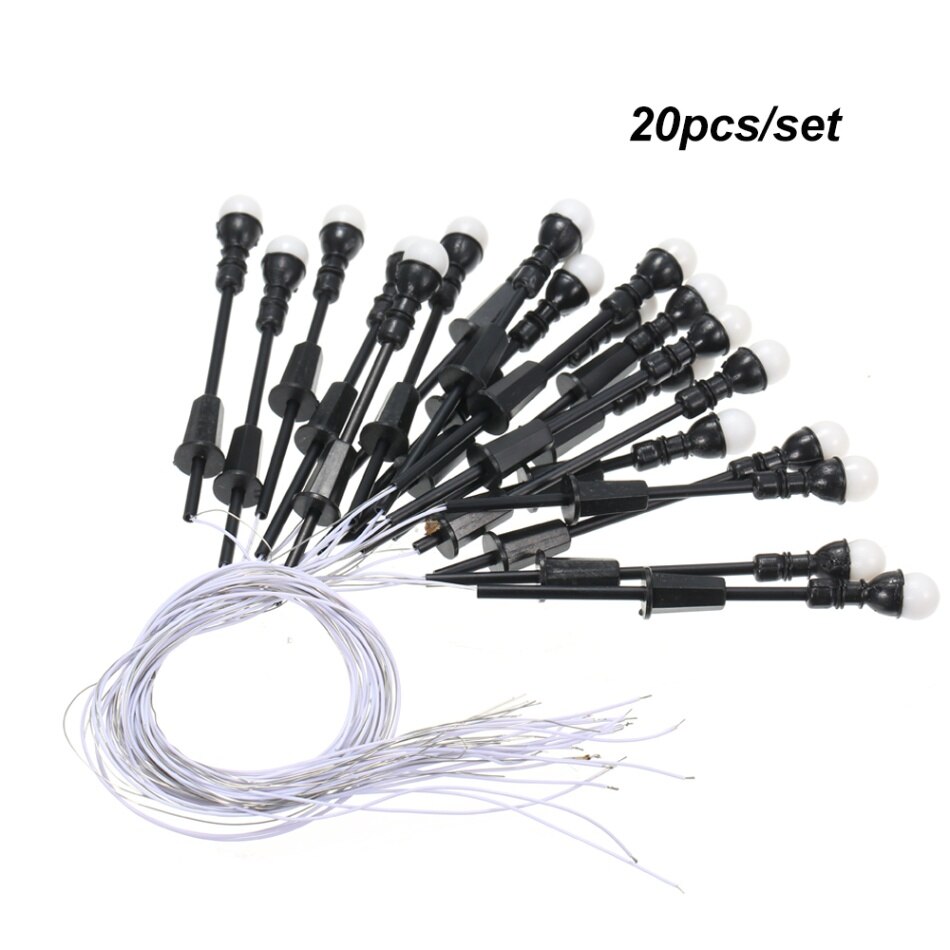 20 stücke Weiß Modell Straße Lichter Bausatz Layout Laternenpfahl Zug Garten Spielplatz Landschaft LED Lampe Beleuchtung 1:100 skala 70mm DIY Spielzeug: 2