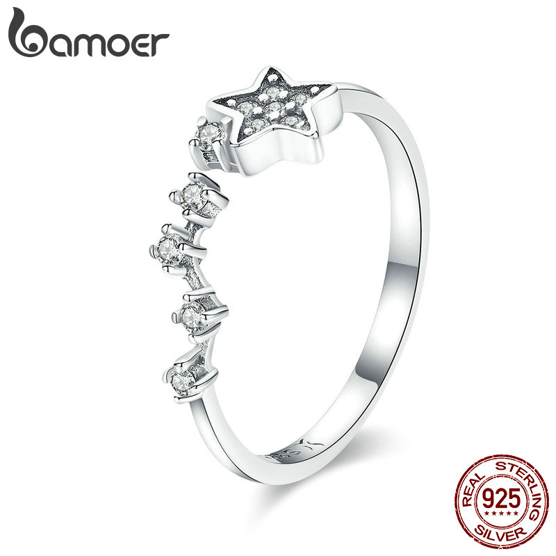 Anillos de dedo BAMOER con Plata de Ley 925 auténtica brillante secreto de estrellas CZ transparente para mujer, joyería de compromiso de boda anel SCR440