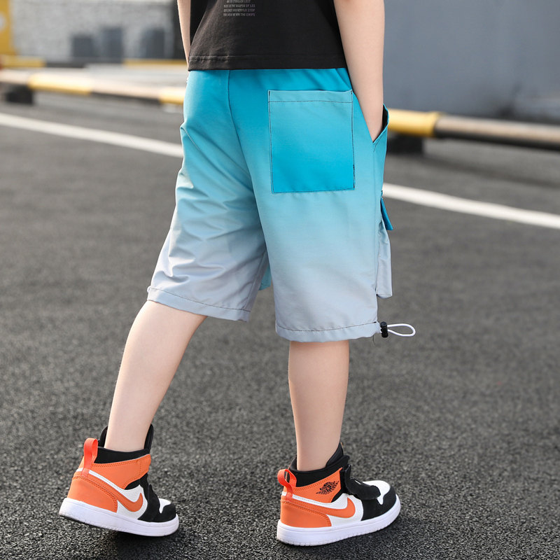 Pantalones cortos de verano para niños, ropa para adolescentes con degradado de , informal, Cargo, cintura elástica,