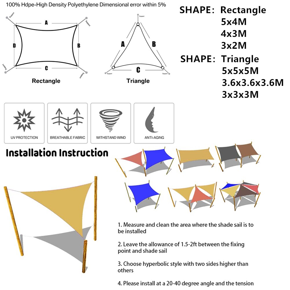 280GSM Grey Awnings Shade Sail Cloth Waterproof Oxford Garden Square/Triangle Sunshade 98%UV protection outdoor Canopy