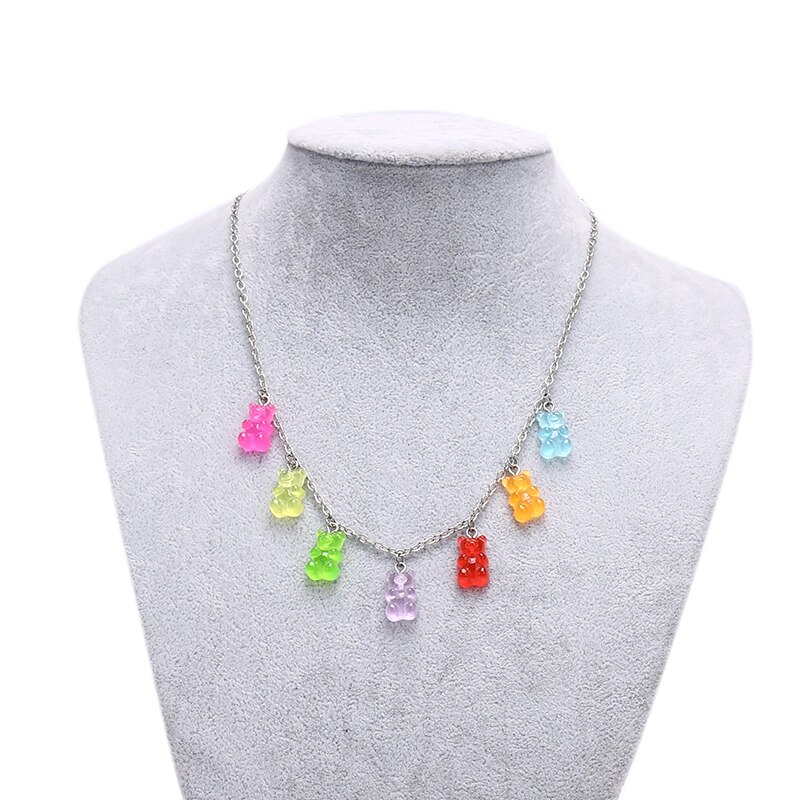 7 Color Titanium Steel/Alloy Handmade candy color Cute Judy Cartoon Bear charm Necklace For Women Girl Daily Jewelry Party: Alloy chain