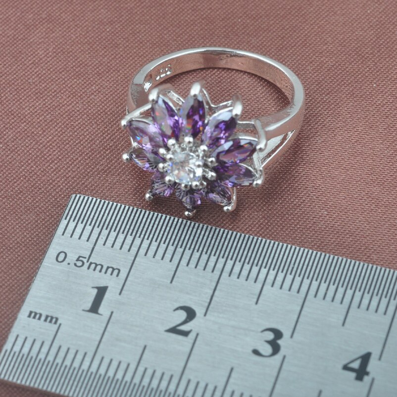 2022 Australia Purple Crystal Jewelry Set For Women Silver Color Earring Necklace Pendant Ring Bracelet Sets YZ0437
