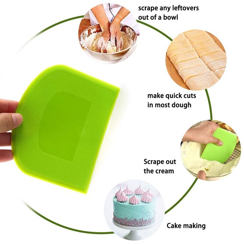 Plastic Dough Scraper Flexible Bowl Scraper Green 8 Piece - Multi-Function Dough Scraper-Tool for Baking Cakes