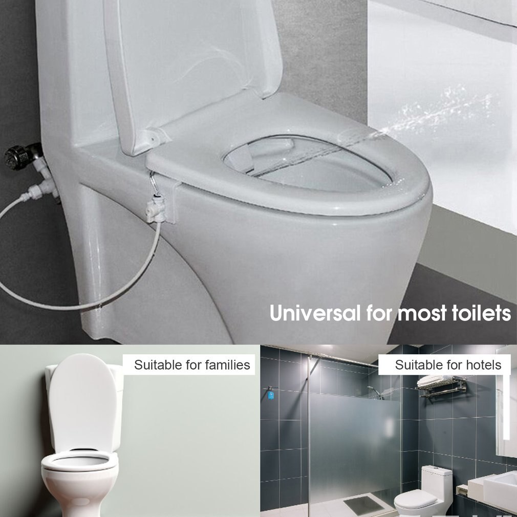 kyaoayo Bidet-opzetstuk voor toilet, niet-elektrisch, bidet-toiletopzetstuk, bidet-inzetstuk, billdouche, zelfreinigende sproeiers en instelbare koud- warmwater-drukknop, sproei-bidet, wit