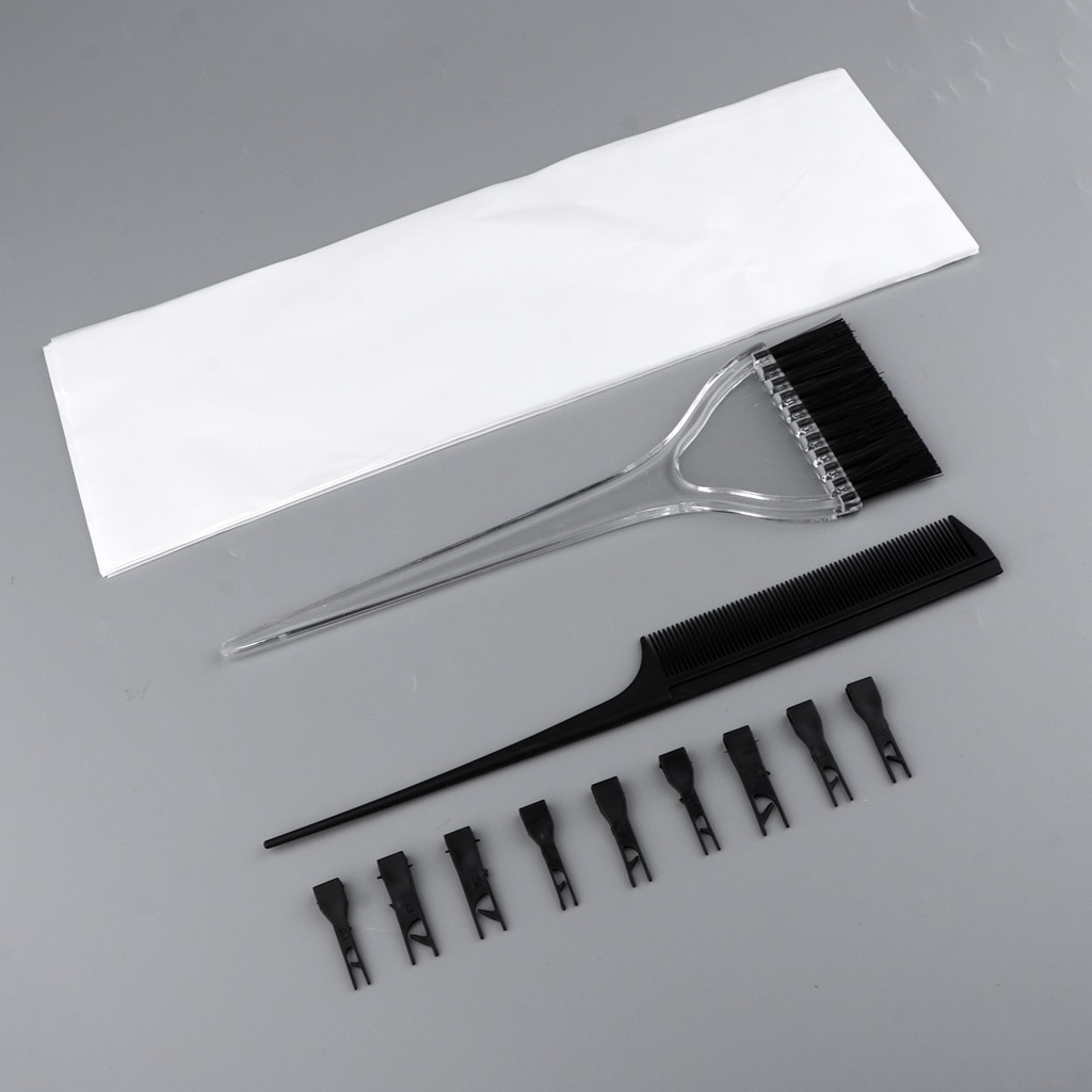 Dual Sides Rat Tail Highlighting Microbraiding Sectioning Hair Comb + Fan Shape Dye Brush
