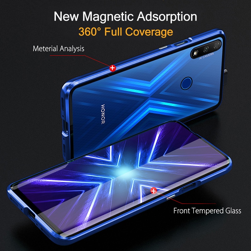 Magnetic Phone Case For Huawei Honor 9X STK-LX1 Premium Global Double Side Tempered Glass phone Cover on Honor 9 X honor9x coque