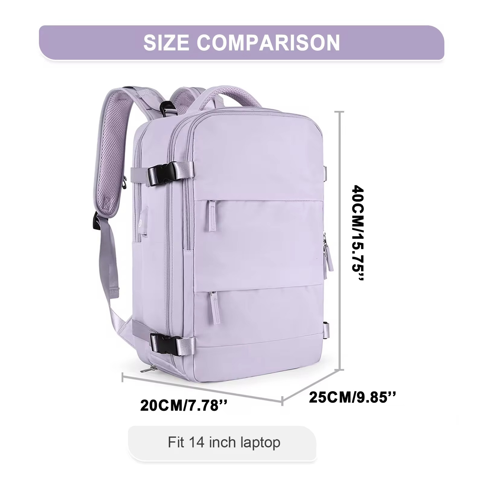 Mochila de viaje Buylor 40x25x20 para mujer, mochila para equipaje de cabina de avión, mochila para ordenador portátil de 14 pulgadas, mochila escolar informal