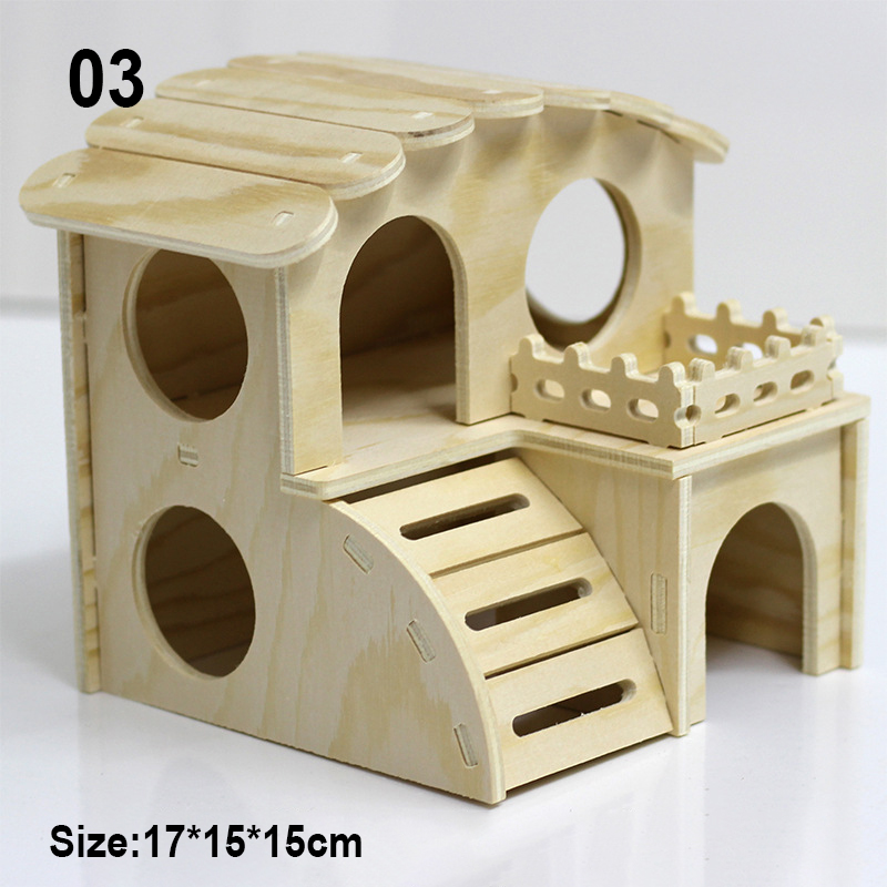 Muebles de juguete de madera para hámster, casa pequeña, columpio, rueda para correr, nido de madera, jaula, suministros: 03