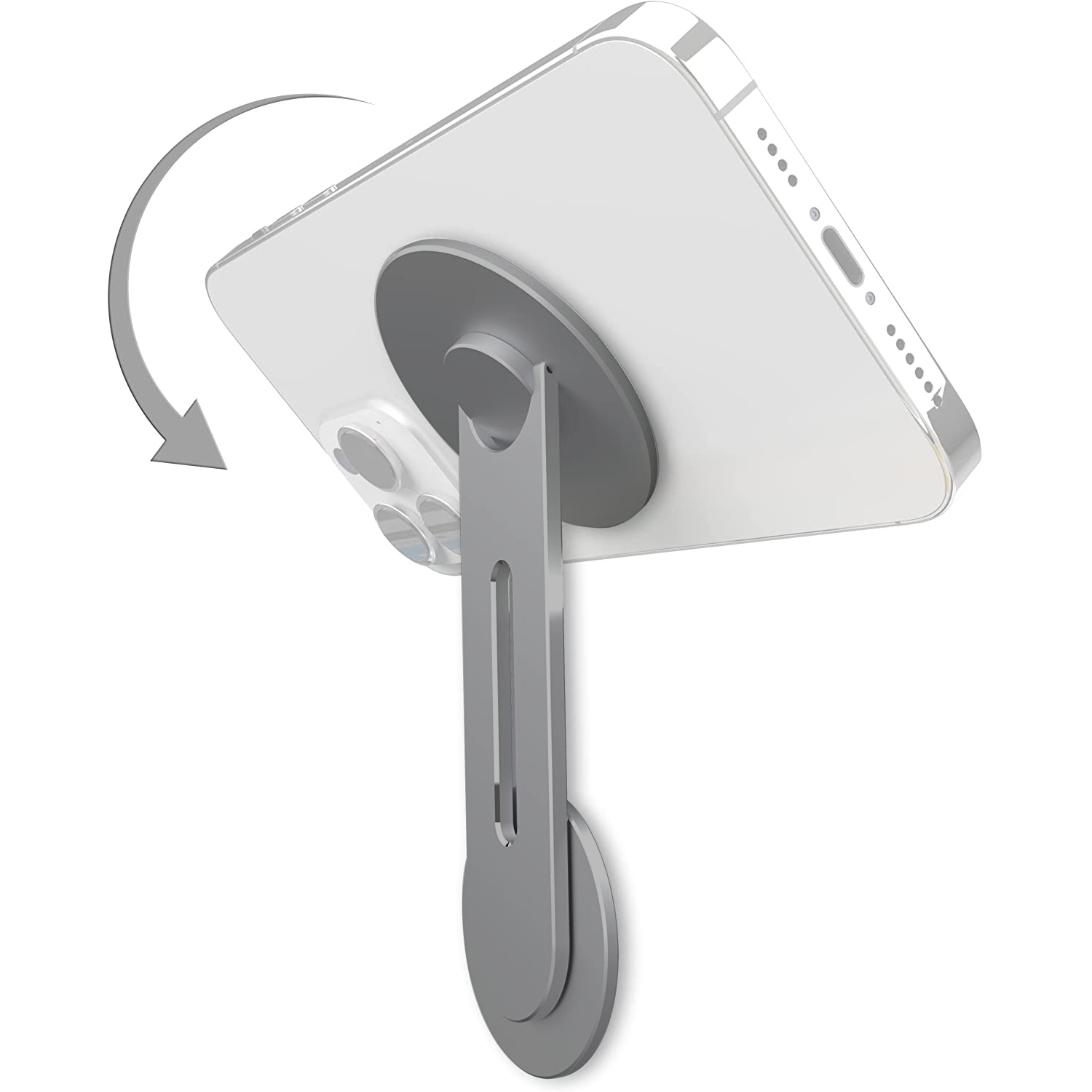 Uchwyt do laptopa Continuity Flip do iPhone'a, wąski magnetyczny uchwyt na telefon, obrotowy o 180 stopni ° do laptopów i monitorów, regulowane ramię magnetyczne: SZARY