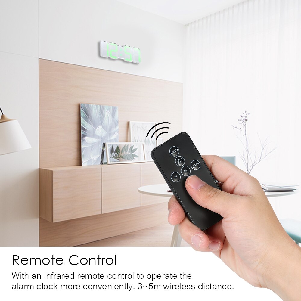 3D Wireless Remote Digital Alarm Clock USB Powered Temperature/Date Display RGB LED 3-Level Brightness Sound Control Wall Clock