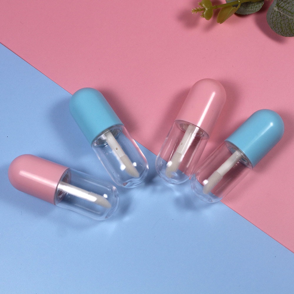 5Ml Capsule Lipgloss Buis Cosmetische Plastic Lege Duidelijk Lipgloss Verpakking Container Met Roze Blauw Deksel