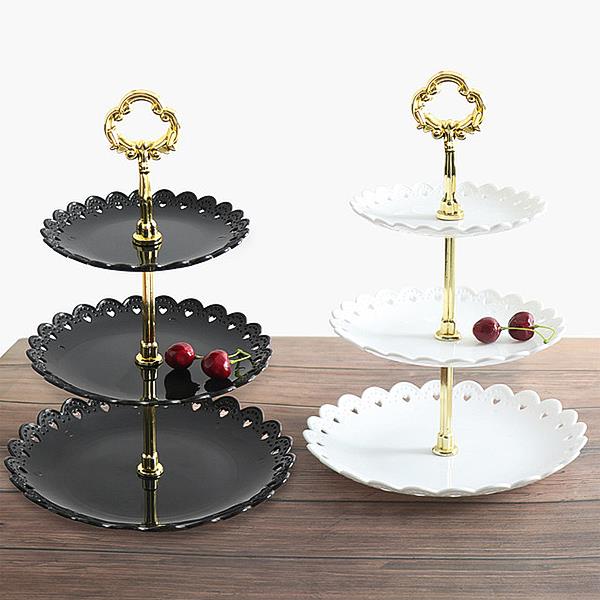 Gâteau Dessert étagère assiettes européenne fête de mariage en plastique trois niveaux plateau fruits Snack bonbons gâteau