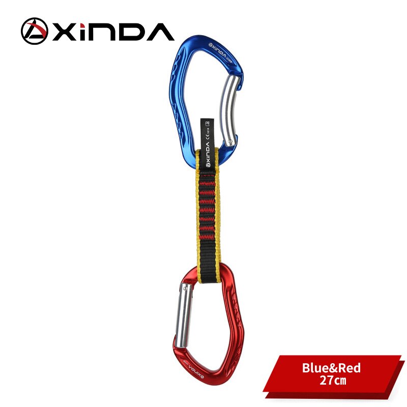 XINDA Beruf Klettern Quickdraw Schlinge Sicherheit Schloss Verlängerung Gerade Gebogen Karabiner Bergsteiger Außen Schützen Bausätze: Blau rot-27cm