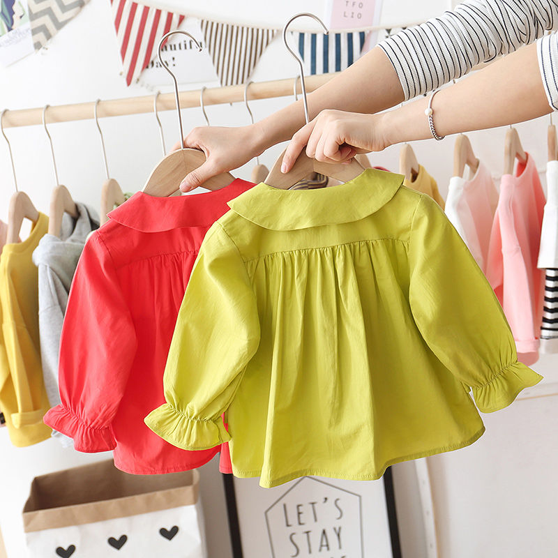 Shirt Frühling Baby Mädchen Reine Farbe Baumwolle Bluse Lnfant Krone aufbringen Stickerei Runde Kragen Nette Komfortable Volle Hülse