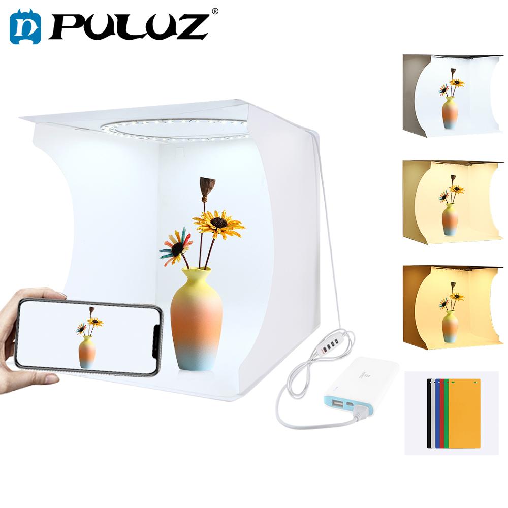 Puluz 20/30cm lightbox mini opvouwbare fotostudio box fotografie led 30cm lightbox studio opnametent kit & 6 kleuren achtergronden