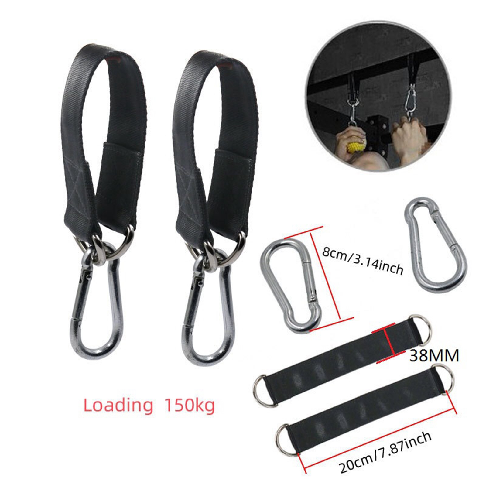 150kg Swing Hanging Straps Kit Gym Hanging Strap Webbing W/ D- Hooks