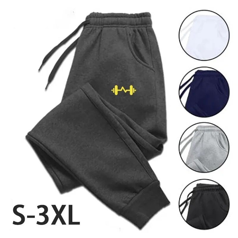 2024 Barbell bedrukte fleece herenbroek herfst winterbroek mode trekkoord casual mannelijke joggingbroek jogging sportbroek