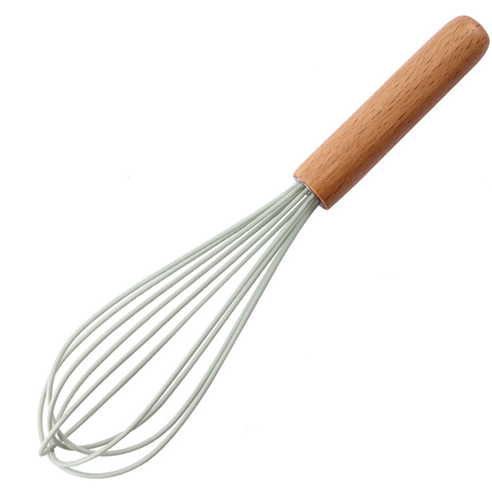 Silicone Whisk Non-Slip Easy Clean Egg Beater Milk Frother Kitchen Utensil Wooden Handle Egg Beater Tool: white