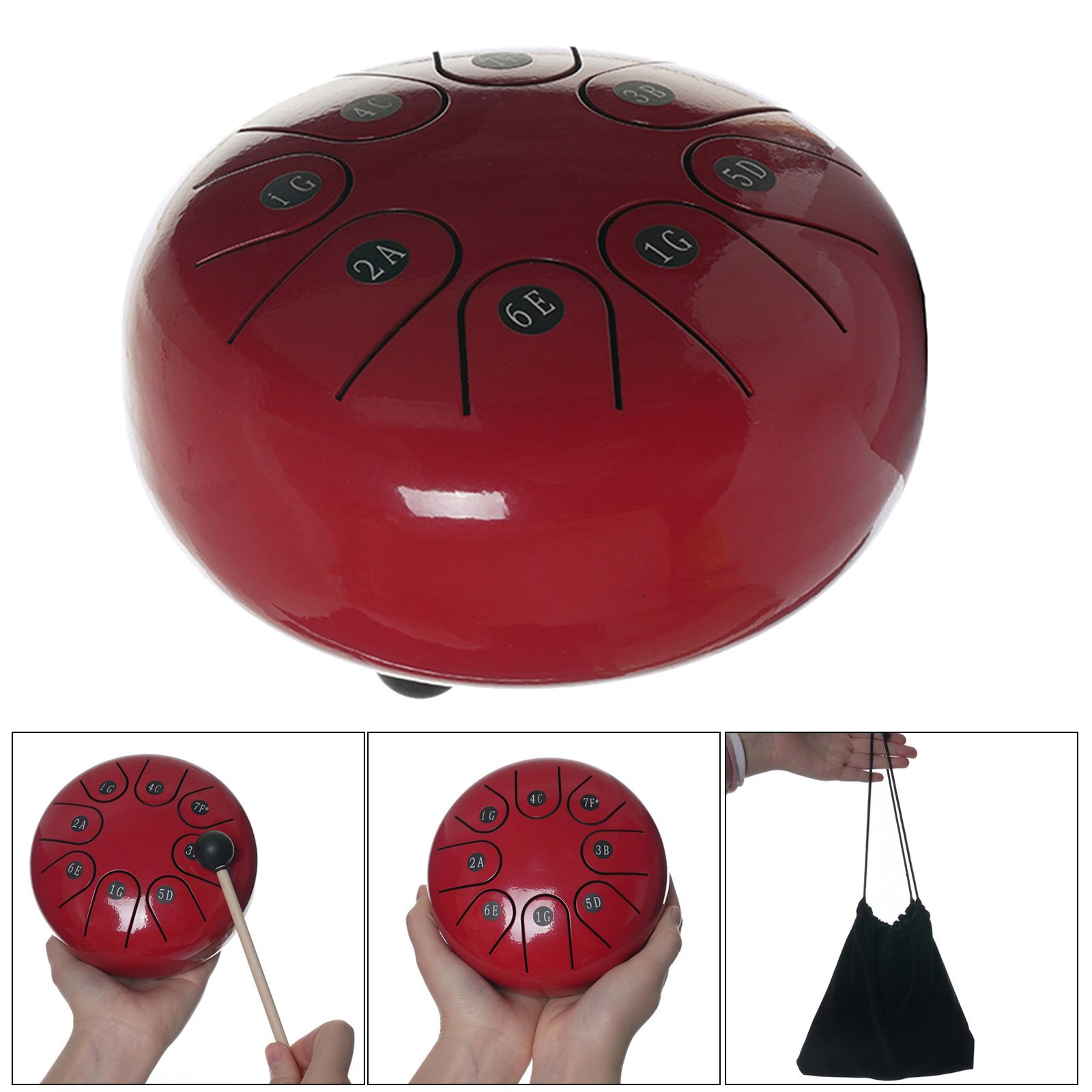 6 "Staal Tong Drum Standaard C Sleutel Percussie Instrument Reistas Schoonmaakdoekje Voor Jongens Meisjes Rood